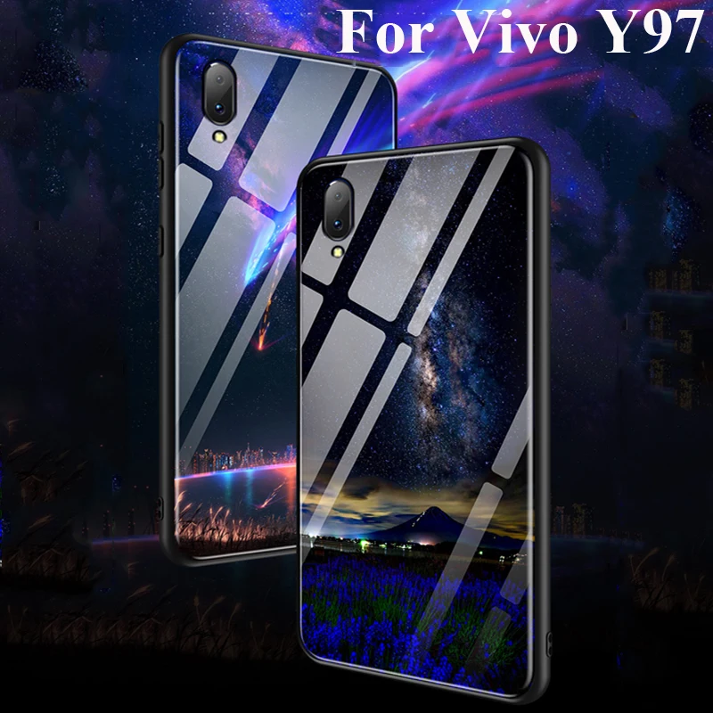 

Coque For Vivo Y97 case V1813A capa tempered glass + soft edge back cover 6.3'' For vivo Y 97 glass cases vivoy97 phone shell