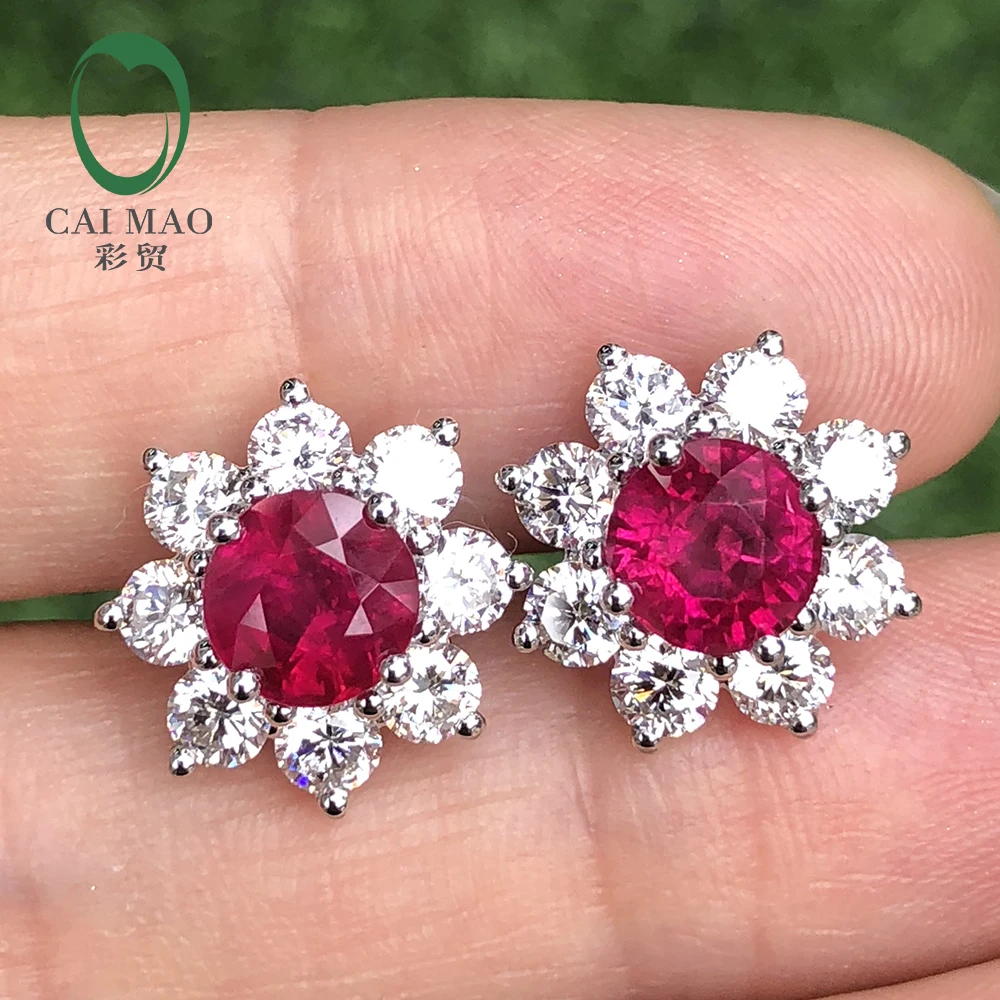 Caimao 2.54ct рубиновый белый 2.08ct бриллиантовый огранка Moissnaite 14K белое золото
