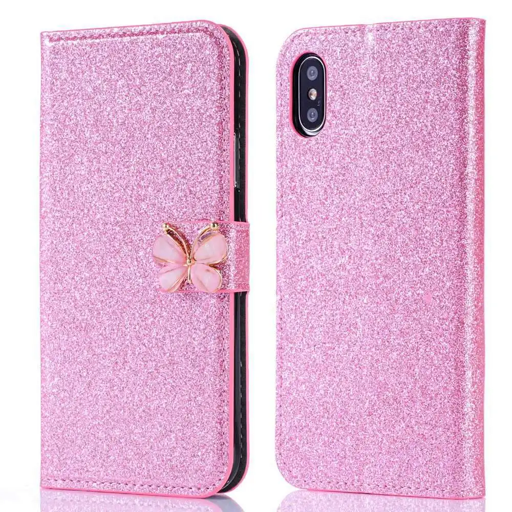 Роскошный кожаный чехол для телефона KISSCASE с бантом iPhone 5 SE 6 6S 7 8 Plus X XR XS MAX Diamond слот