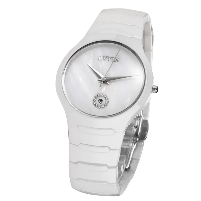 men white luxury women man wristwatch ceramic woman mens watches lvyin brand ladies men's watches 200m waterproof Swim quartz male clocks - Цвет: men white