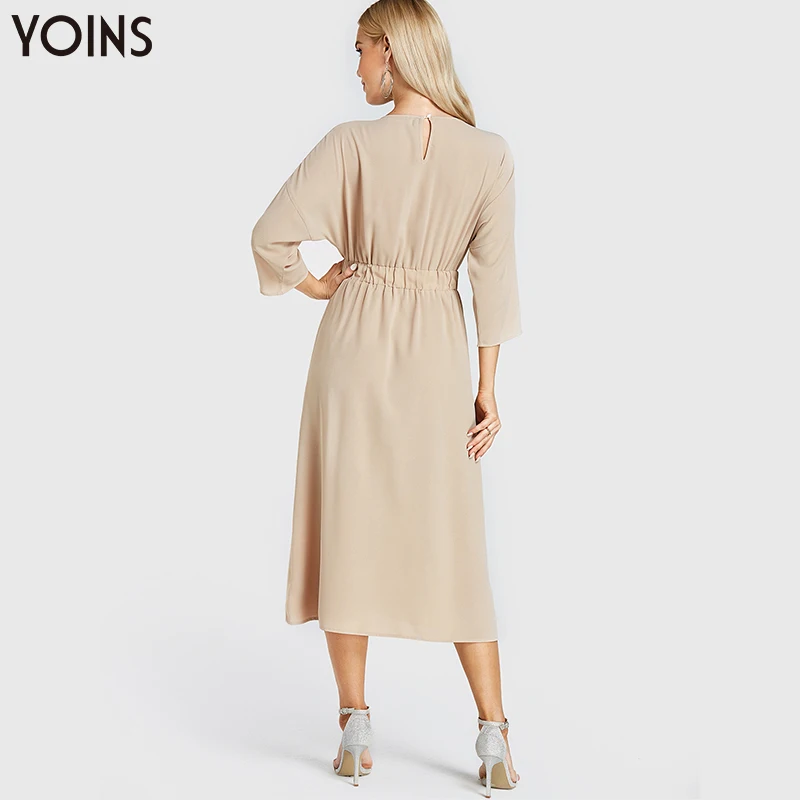 YOINS 2019 лето осень новое женское платье винтажное средней длины с круглым вырезом