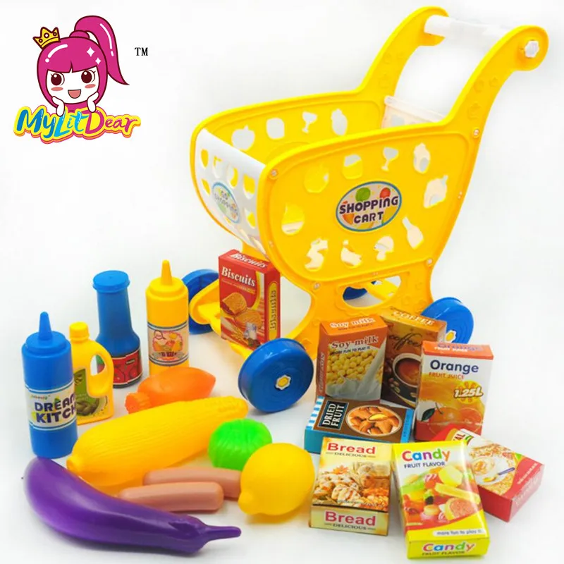 yellow Мини тележка игрушечная тележка из супермаркета Игрушки для малышей Хозяйственные тележки режим фрукты овощи тележка-корзина игрушка для детей кухня - Цвет: yellow