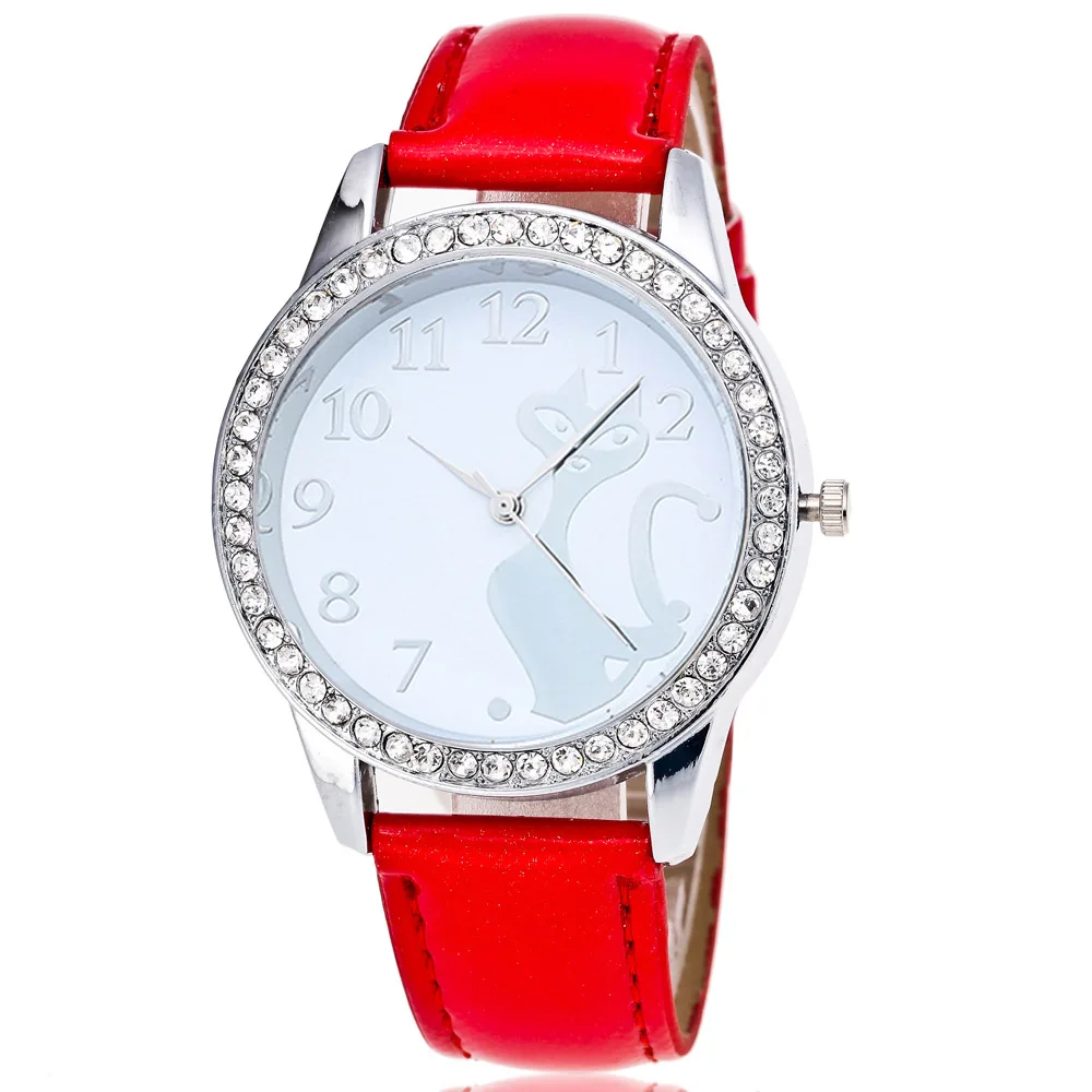 Повседневное модные женские часы кристалл Кот Разноцветный дополнительно