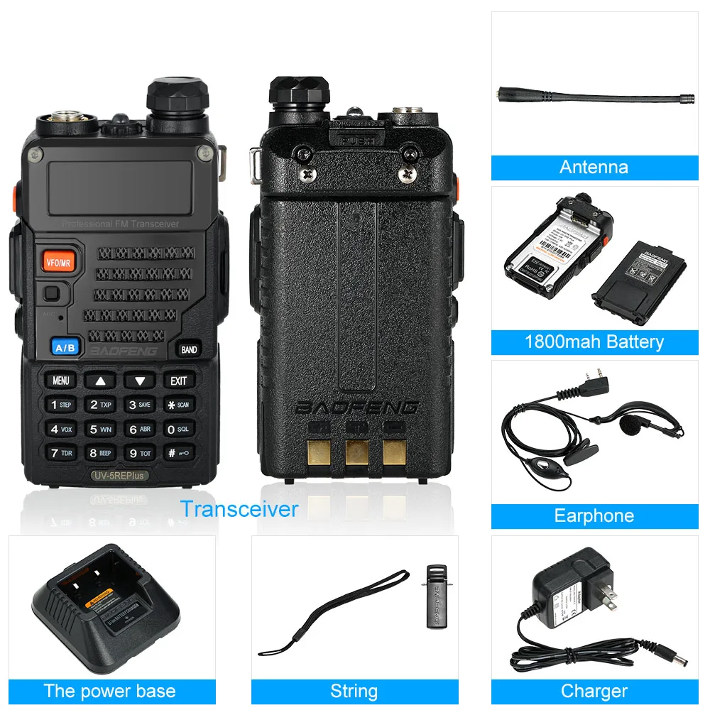 100% Оригинал Baofeng 5RE plus 136 174 mhz 400 520 VHF UHF радиоприемник 128CH 5 W двухстороннее