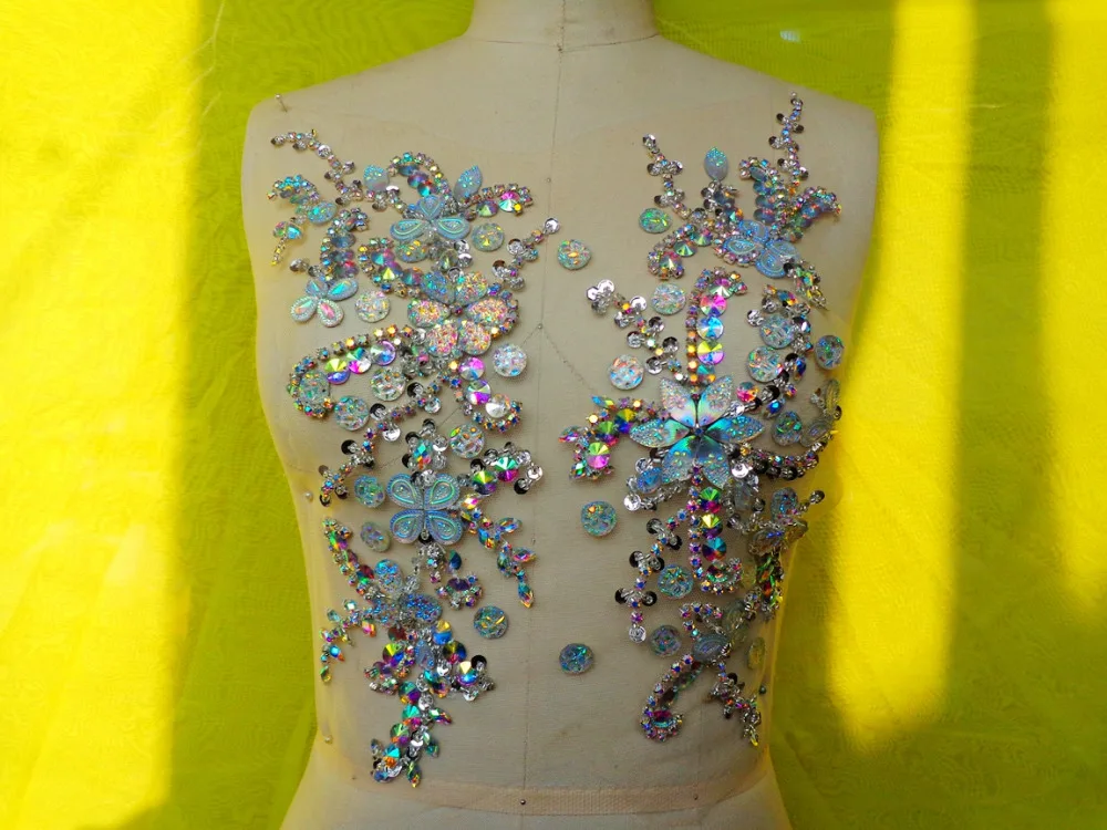 Бесплатная доставка 32*25 см нашивки ручной работы с кристаллами Пришивные Синие