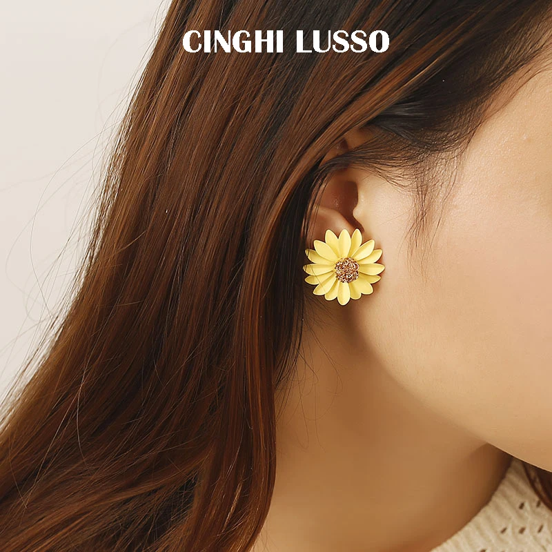 CINGHI LUSSO Stud Earrings Fashion Jewelry Gifts for Women New 2018 Gothic Christmas Yellow Flower Girls Brand | Украшения и