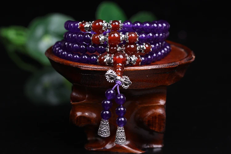 Новая мода 6 мм красные бусины из халцедона Тибетские буддийские 108 молитвенные