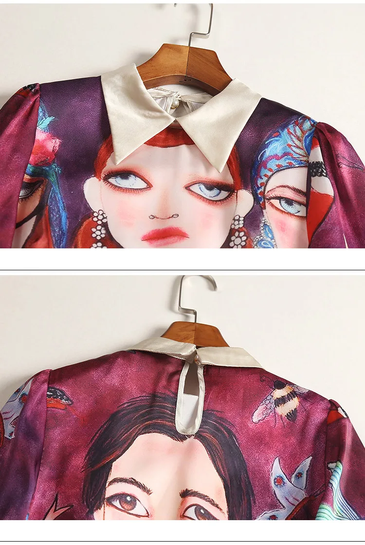 

New Arrival Women's Turn Down Collar 3/4 Sleeves Characters Printed Bow Detailing Fashion Casual Dresses
