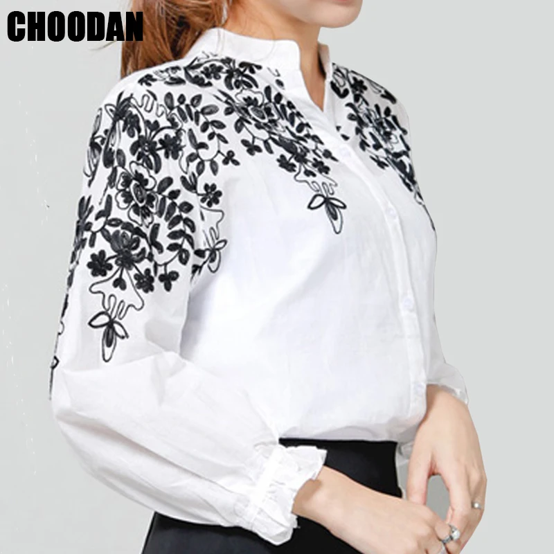 Блузка с вышивкой хлопковые бельевые женские блузки Camisas Femininas корейские топы