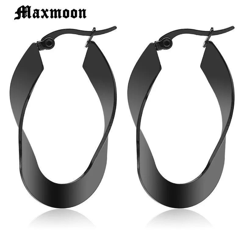 Maxmoon New Fashion Big Circle Punk  Hoop Earrings Twisted Gold Black Silver Color  Color For Women Party Wholesale Top Quality