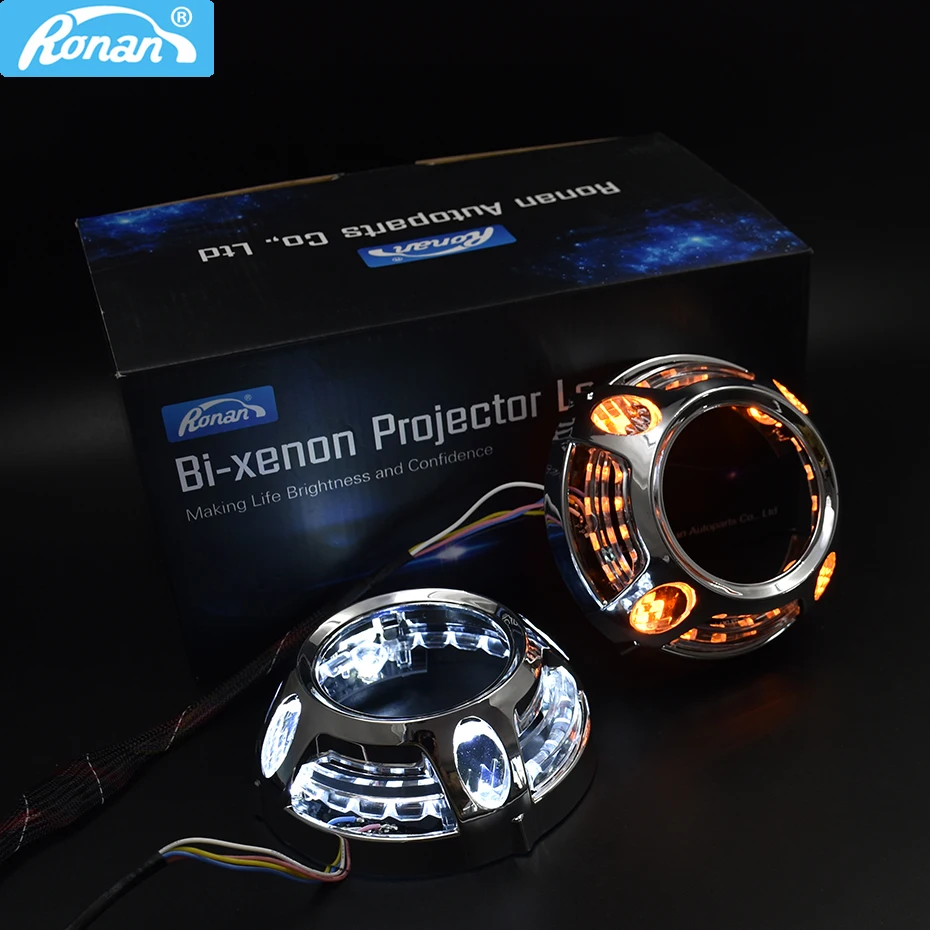 Ronan 3,0 дюймов белый переключатель задний желтый DRL светодиодный ангельские глазки маска чехол для автомобиля Стайлинг фара Модифицированная