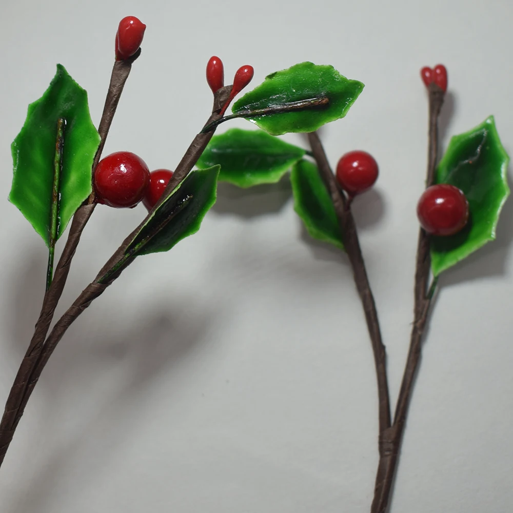 5PCS Artificial Berry Branches 10cm Christmas Wedding Birthday Party Garden Home Shop Office Decoration 2 Berries+3 Leaves | Дом и сад