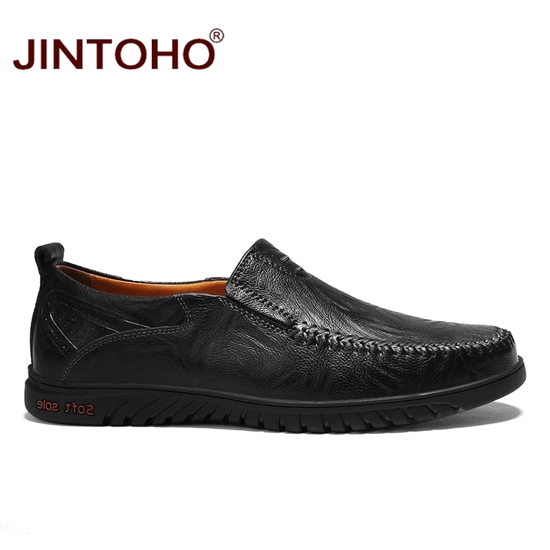 Туфли JINTOHO мужские из натуральной кожи лоферы без застежки Повседневная
