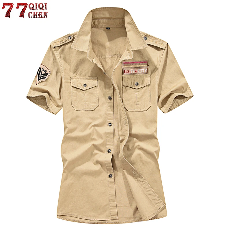 

Brand New 100% Cotton Military Cargo Shirt Men Short Sleeve Plus Size 4XL 5XL Summer Army Tactical Men Shirt Chemise Homme