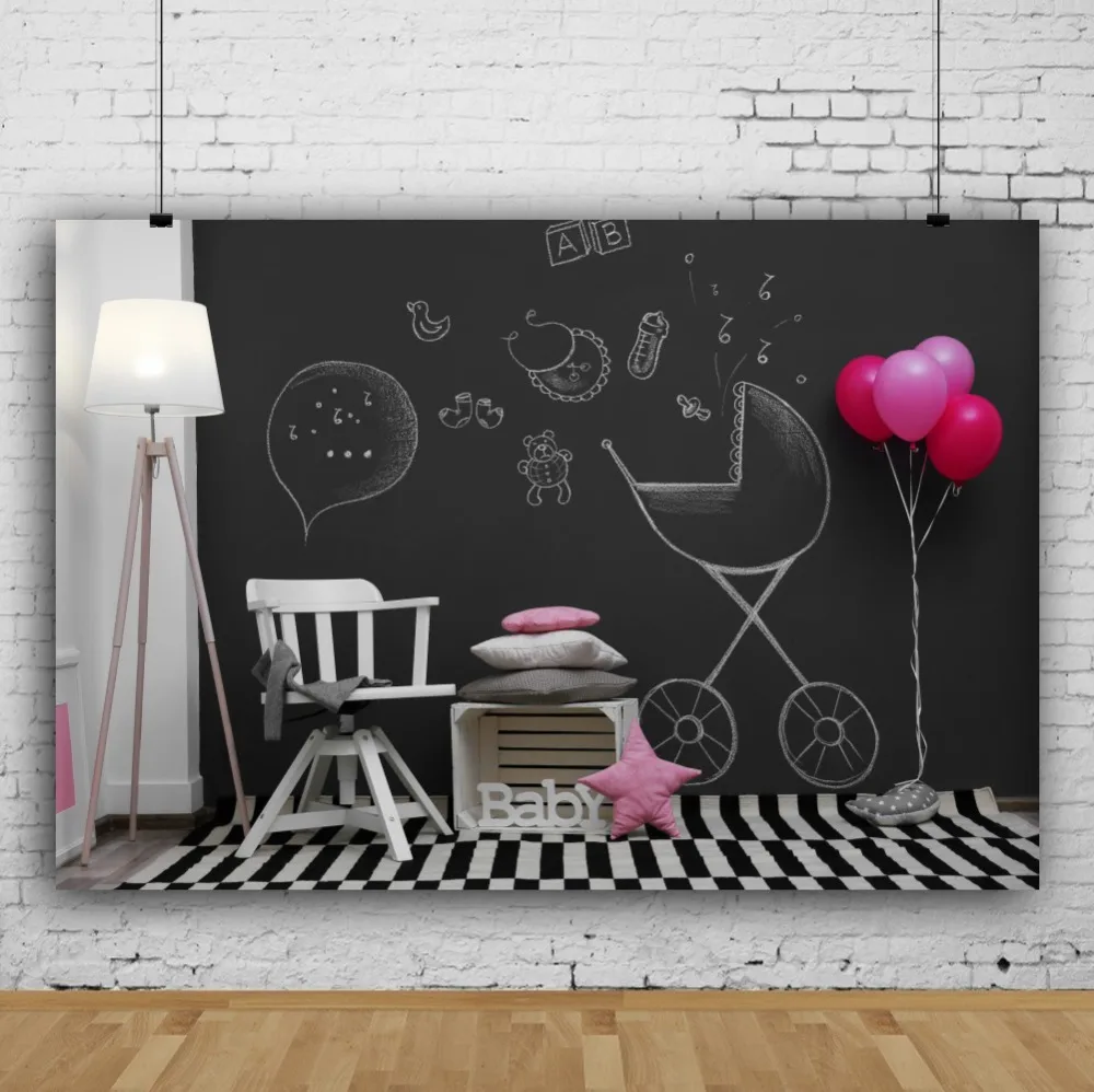 Laeacco Blackboard Balloons Baby Birthday Party Chair Light Portrait Photo Backdrops Photographic Background For Studio | Электроника