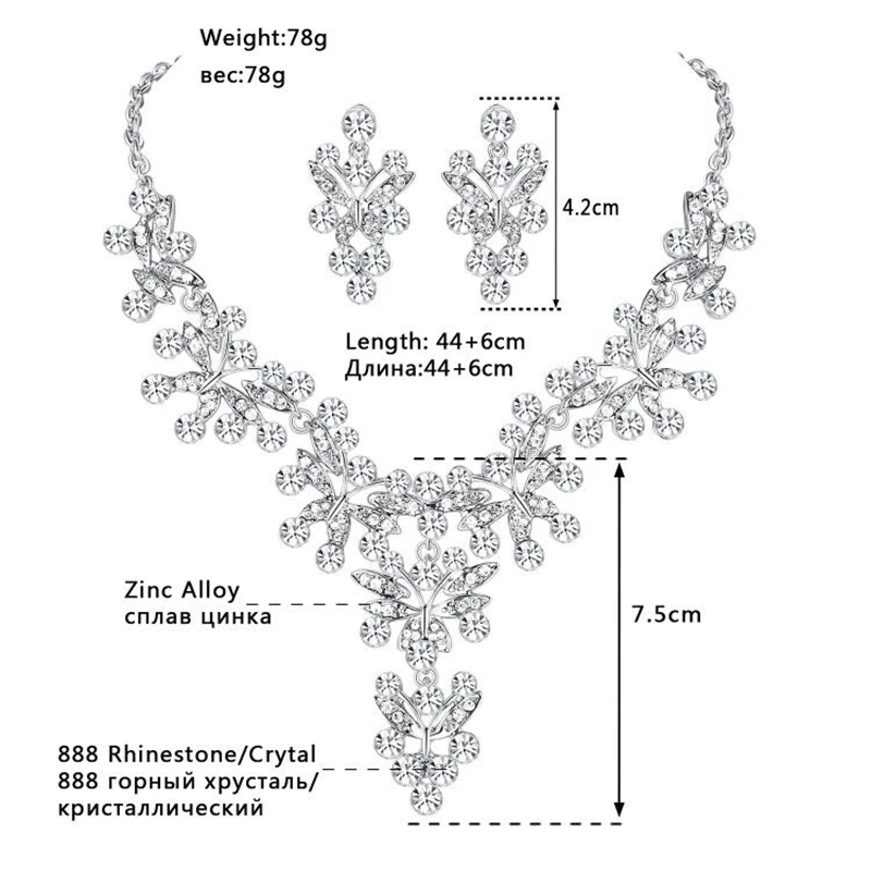 Mecresh Leaf Crystal Bridal Jewelry Sets For Women Silver Color Geometric Statement Necklace Set Fashion Wedding MTL525 | Украшения и