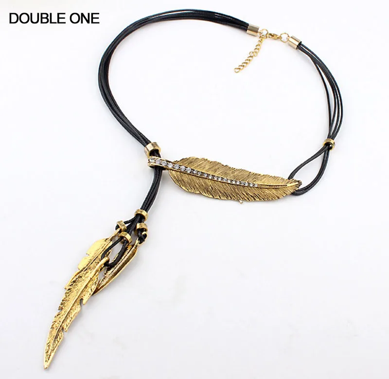 Модная кожаная веревка колье с кисточками и листьями эффектные ювелирные