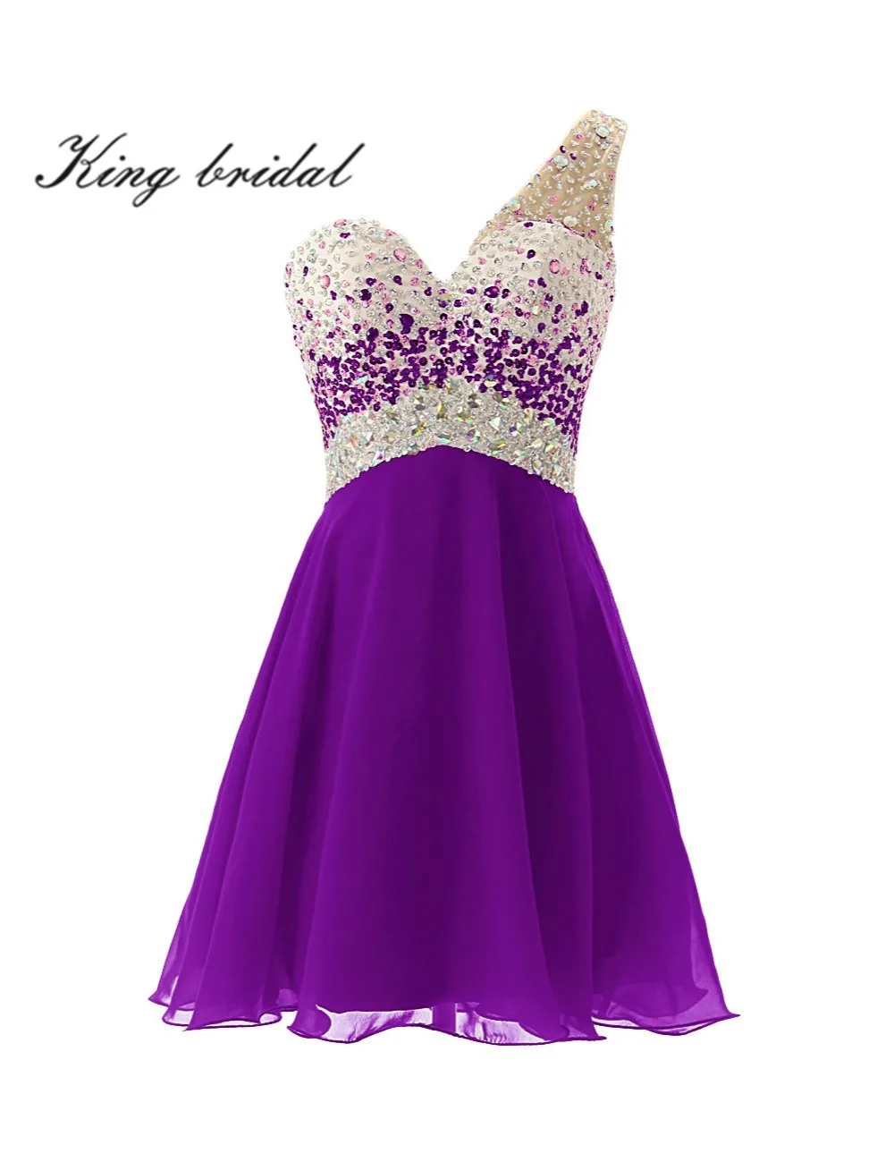 2017 Одно Плечо Блестящие Бисером Шифон Милая-Line Короткие Коктейльные Платья