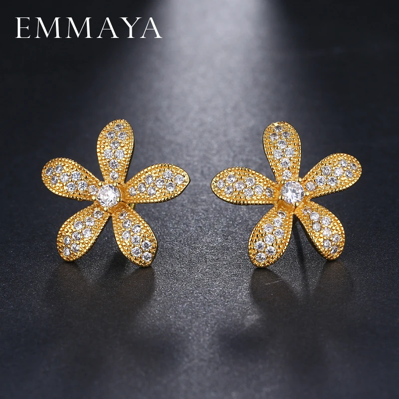 EMMAYA AAA Zircons Красивые CZ циркония цветок форма большой золотой цвет серьги для женщин ювелирные изделия с кристаллами