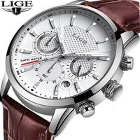lige mens watches gift top luxury brand waterproof sport watch chronograph quartz military genuine leather relogio masculino