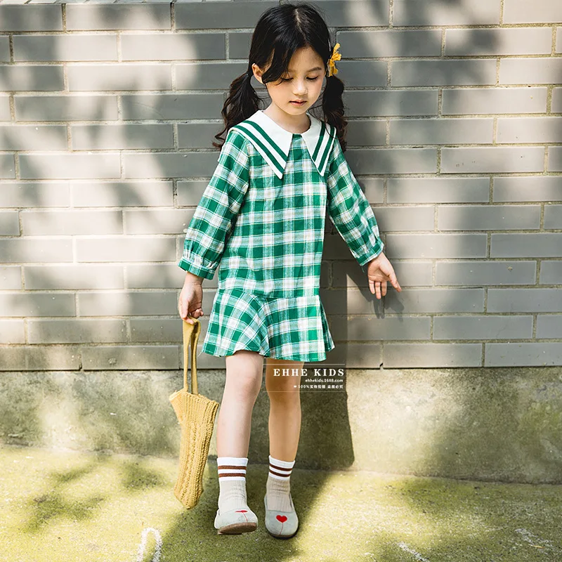Kids 2018 autumn small fresh College Wind female baby girls dress doll collar long-sleeved plaid | Детская одежда и обувь