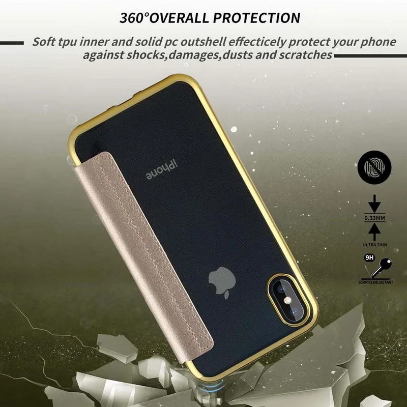 Модный тонкий Чехол-книжка с гальваническим покрытием для iPhone X 10 XR XS Max 5 5S SE 6 6S 7 8 8 Plus 11 Pro, прозрачный чехол с отделениями для карт