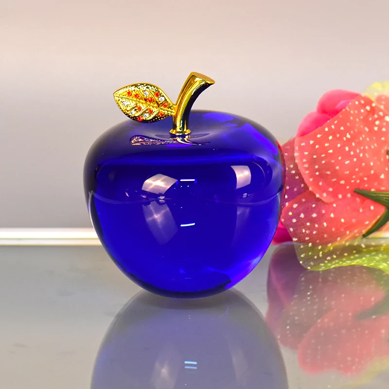 Домашний декор 8 см синий кристалл яблоко свадебное украшение белый хрустальный