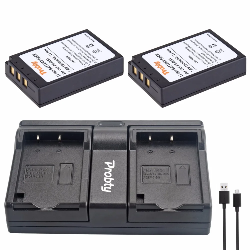 

PROBTY 2Pcs PS-BLS1 PS BLS1 Battery + USB Dual Charger for Olympus PEN E-PL1 E-PM1 EP3 EPL3 Evolt E-420 E-620 E-450 E-400 E-410