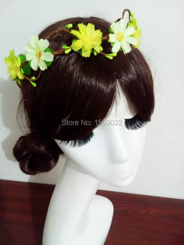 

Beach Green Ivory Daisy Flower Crown Women Pip Berries Rattan Floral Halo Headband Rustic Wedding Tiara Pageant Hair Accessories