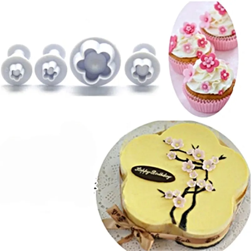 4 шт./компл. плунжерный резак для цветов сливы пластиковая Форма Sugarcraft помадка