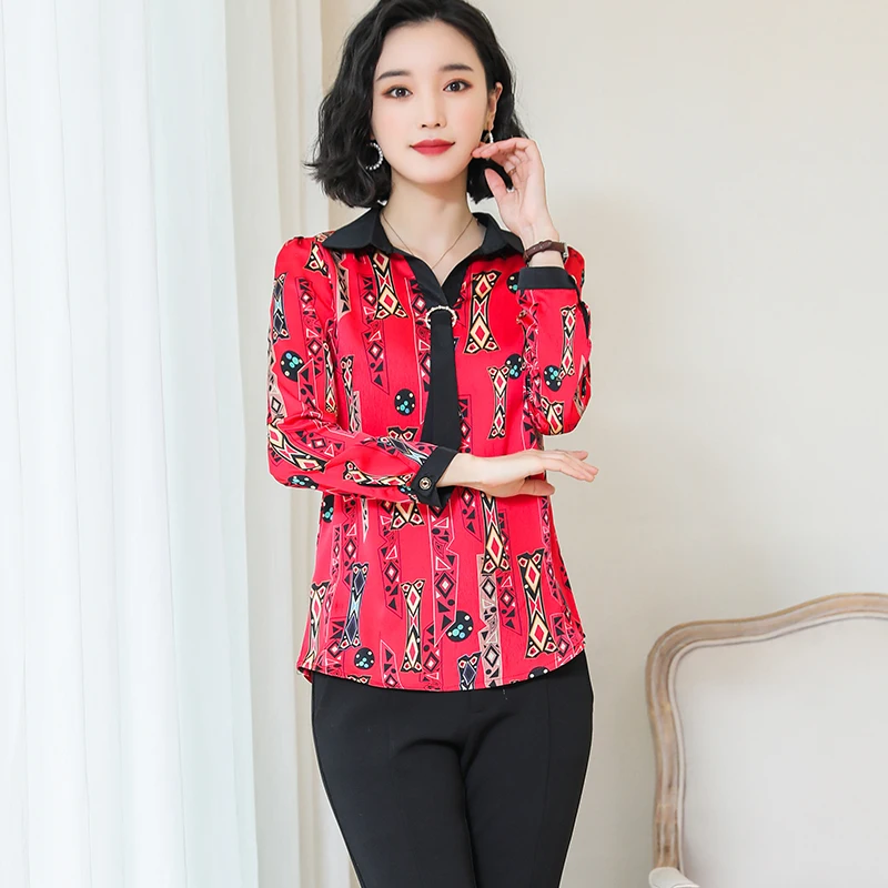 Мода плюс размер лук V воротник офисная блузка с длинным рукавом Женские рубашки