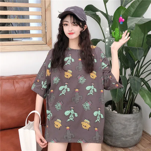 Корейская kawaii Розовая белая футболка женская с коротким рукавом и круглым