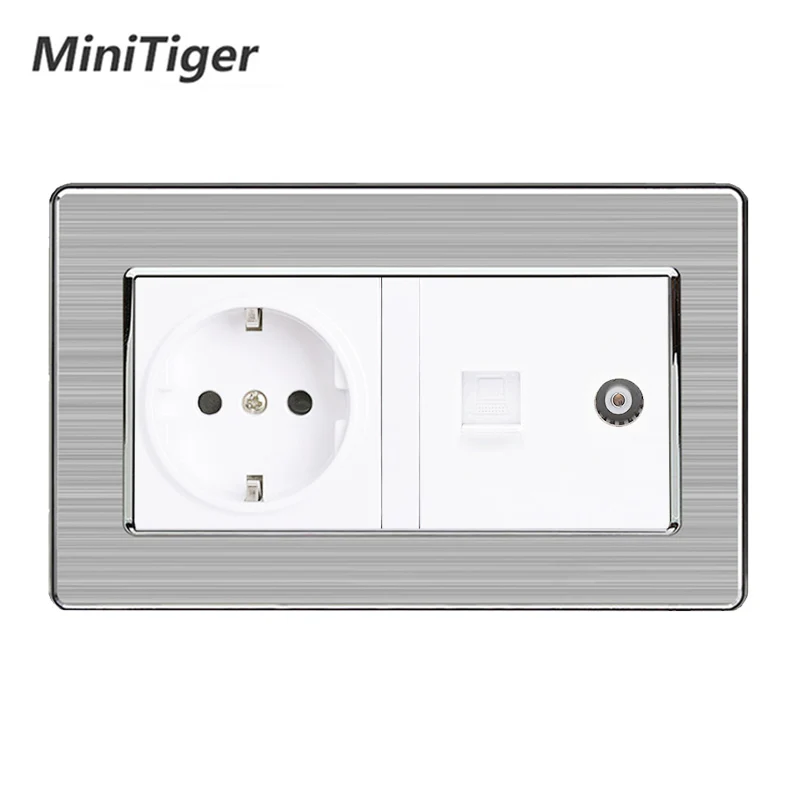 Minitiger настенная розетка стандарта ЕС + женский ТВ разъем с интернет компьютером