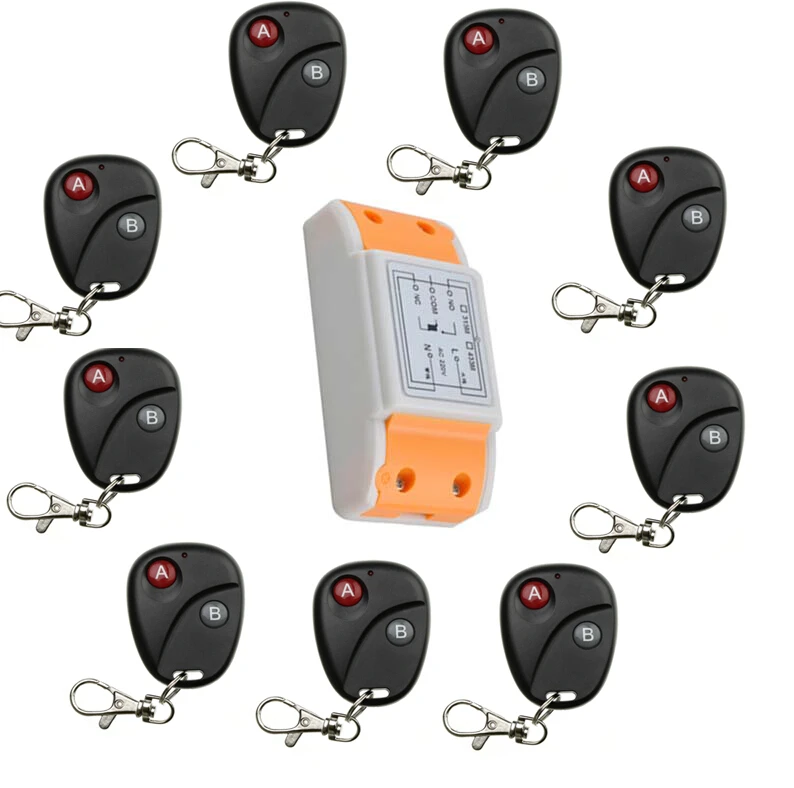 

2016 new products 220 v 1 ch wireless remote control switch 1*receiver +9* transmitter Classic 2 key shape