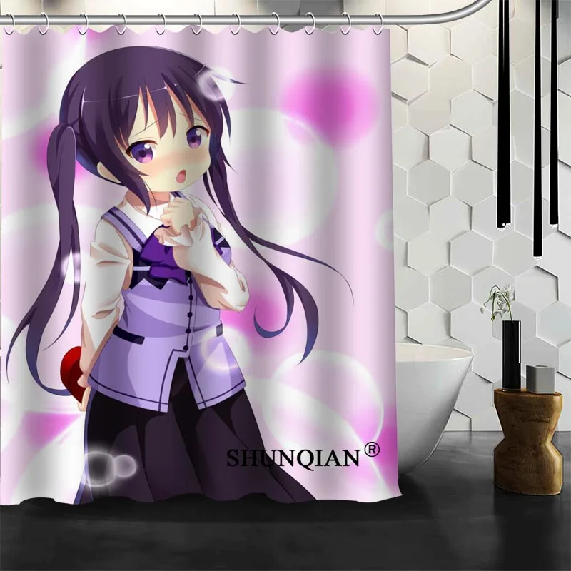 Gochuumon Wa Усаги Desu Ka Rize полиэстер ткань печати Душ Шторы 12 крючков для Ванная