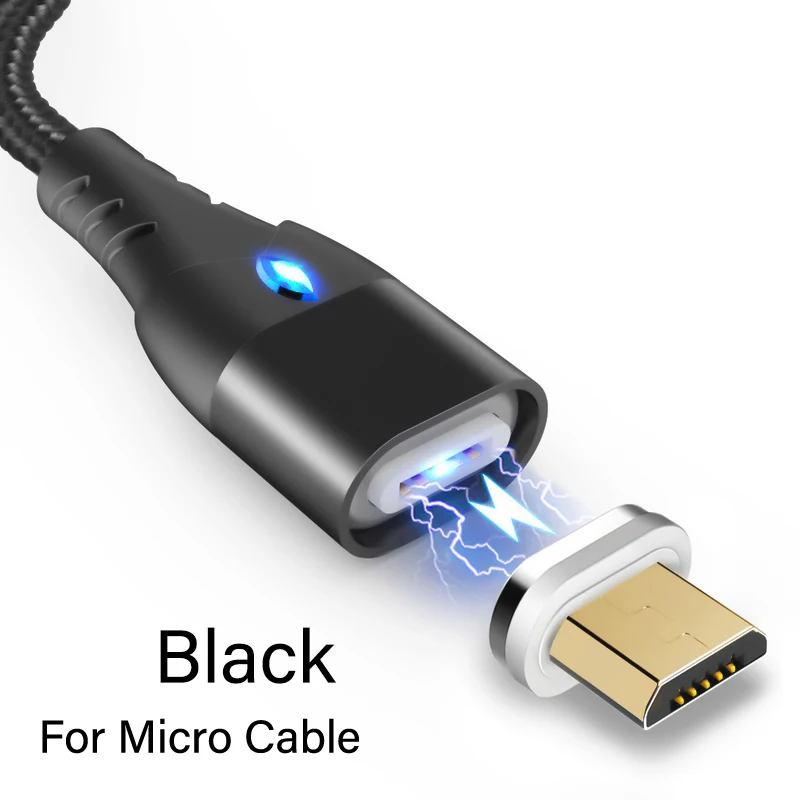 For Micro USB Black Магнитный кабель Micro usb type C для iPhone осветительный кабель samsung S7 Xiaomi Redmi Note 7 1M 3A Быстрая зарядка зарядное устройство телефонный кабель - Цвет: For Micro USB Black