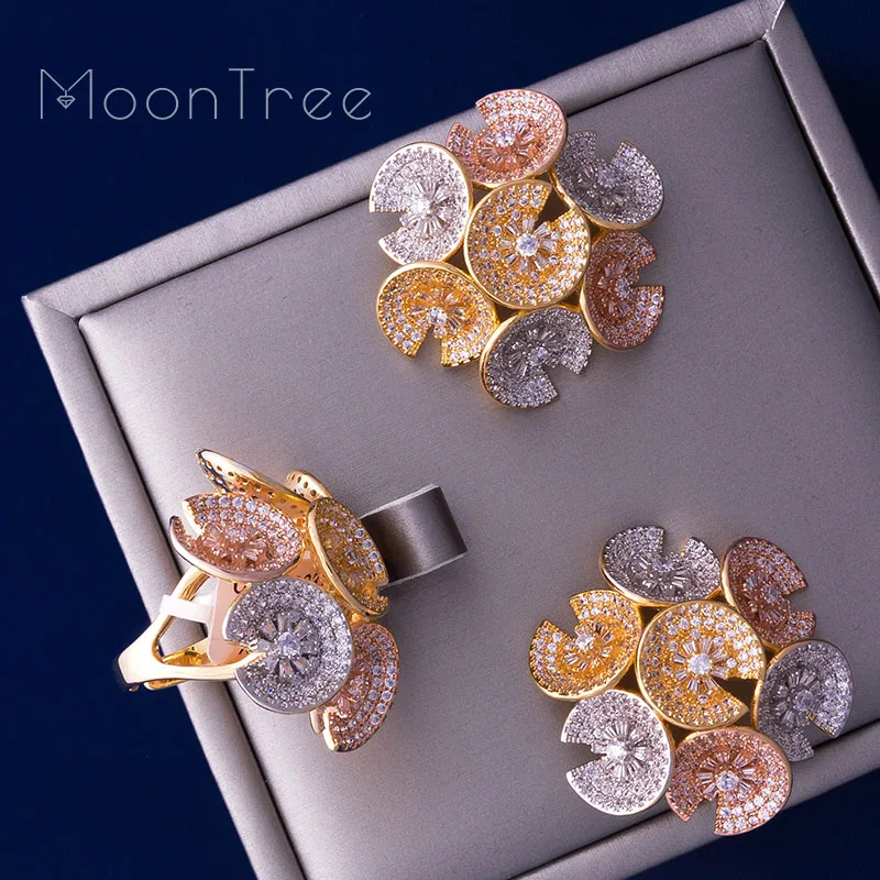 MoonTree цветочный модный роскошный супер AAA кубический цирконий женские серьги для