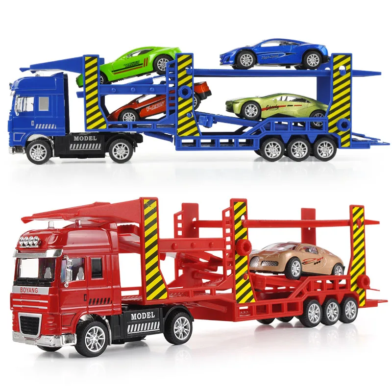 Double-Deck Flatbed Trailer Car Model Toy Transporter Alloy Engineering Vehicle Simulation 1:50 Children's Truck | Игрушки и хобби