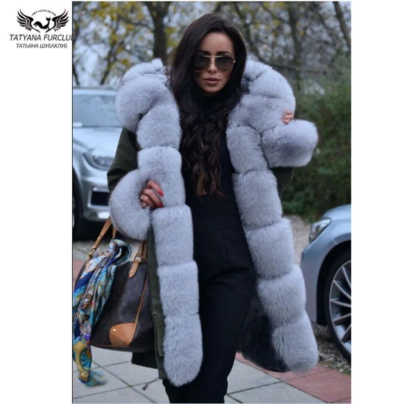 

Tatyana Furclub Real Fur Coat For Women Winter Jacket With Real Fox Fur Collar Parkas 2021 New Armygreen Tops Trendy Jackets