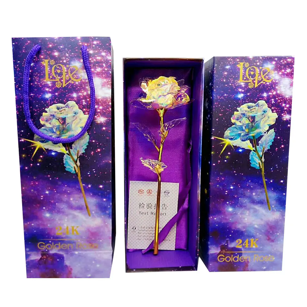Светящаяся Роза, 24 K, покрытая фольгой, розовая роза, подарок на день Святого Валентина, красивое украшение для дома, Подарок на годовщину, дропшиппинг - Цвет: Set 1