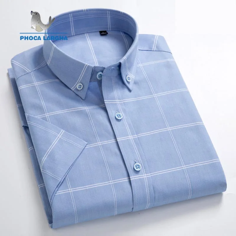 

100% Cotton Oxford Long-sleeved Button Turn-down Collar Men's Shirts Large Size Casual Short-sleeved Men's Contrast Color Plaid