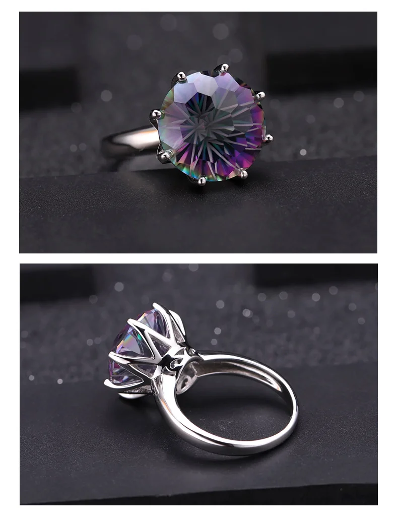 GEM'S балетное классическое круглое красочное кольцо, кольцо из натурального радужного мистического кварца, 925 пробы Серебряное ювелирное изделие для женщин