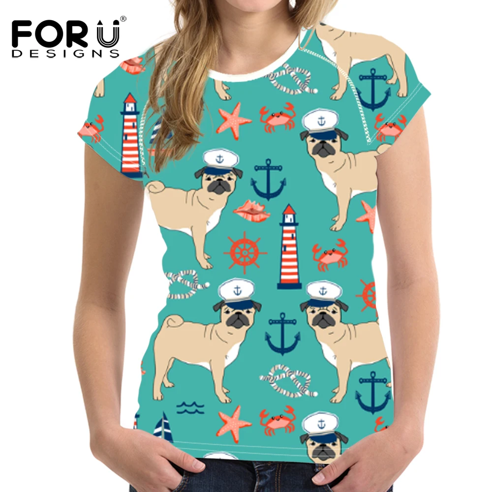 FORUDESIGNS/женская футболка для бега милая спортивная одежда с принтом мопса Рашгард