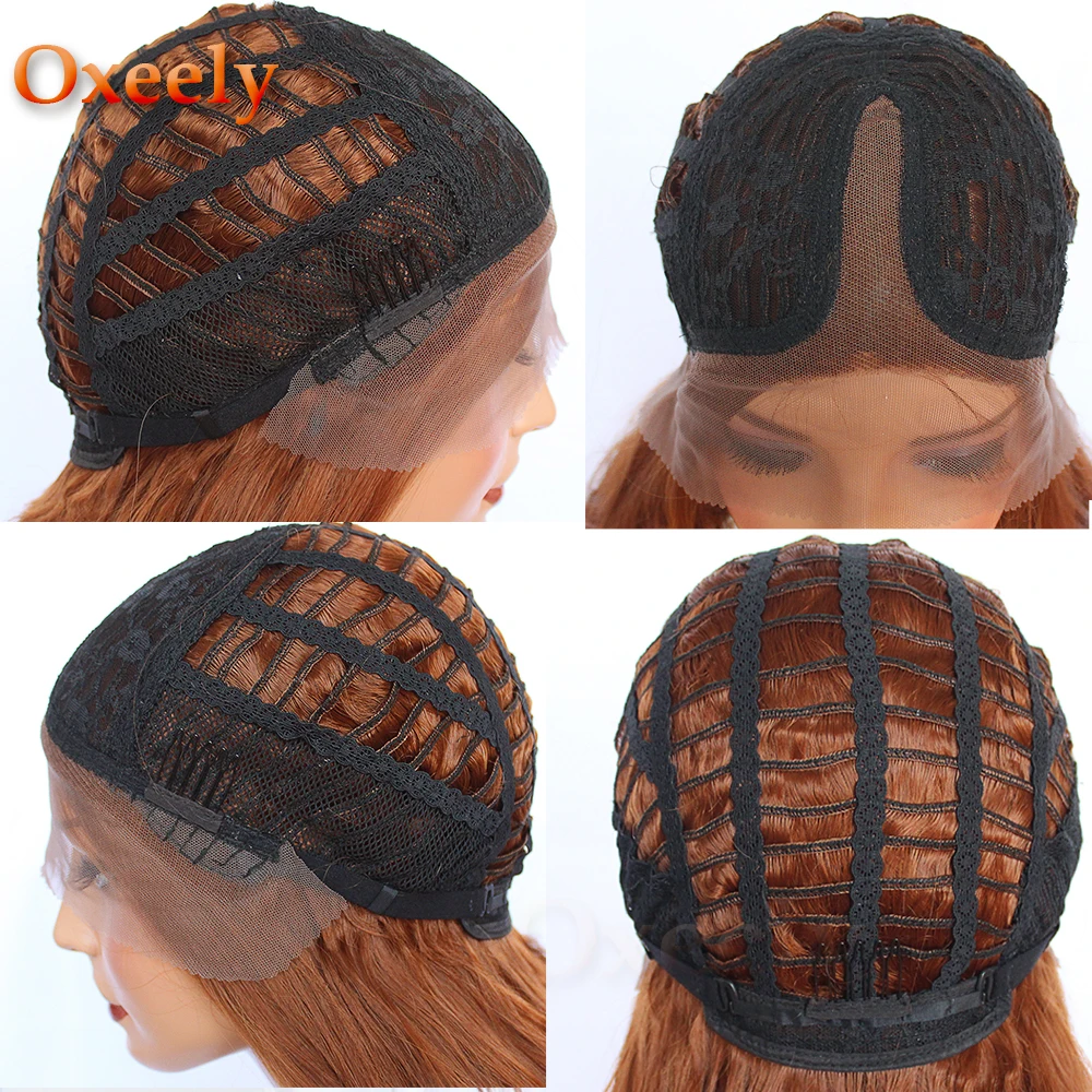 Oxeely#30 короткий парик-Боб синтетические парики на кружеве бесклеевой коричневый цвет Lob прямые волосы парик термостойкий для черных женщин