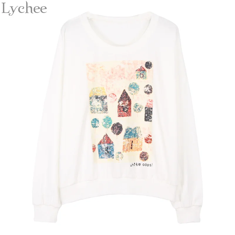 Весенне-осенний Женский свитшот Lychee с принтом дома повседневный свободный
