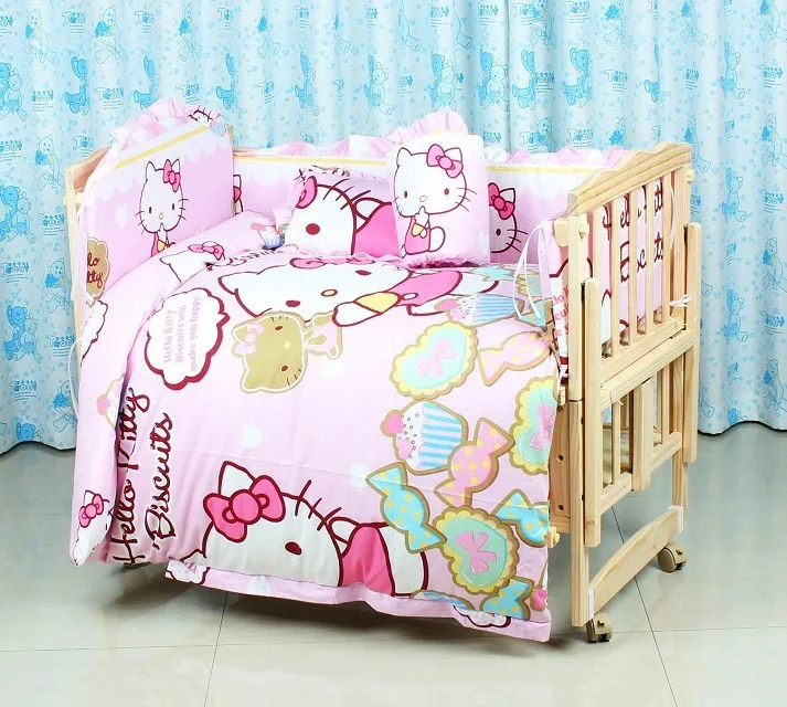 Promotion! 9PCS Cot bedding set Baby Bedding Set Cotton Crib Bedding Set(bumpers+matress+pillow+duvet)