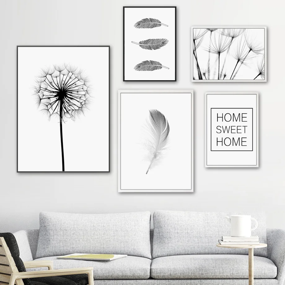 

Wall Art Canvas Painting Feather Dandelion Quotes Black White Nordic Posters And Prints Wall Pictures For Living Room
