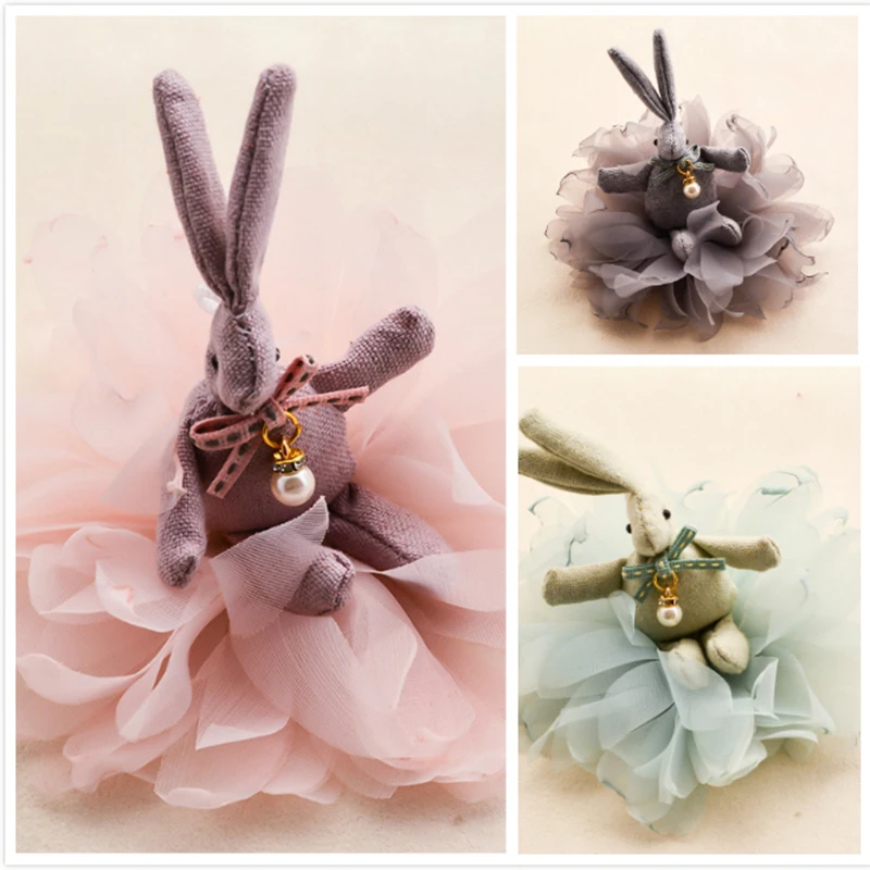 New Design Rabbit Cloth Hair clips Chiffon Flower Cartoon hairpins Cute hair accessories for girl Handmade Women ornaments |