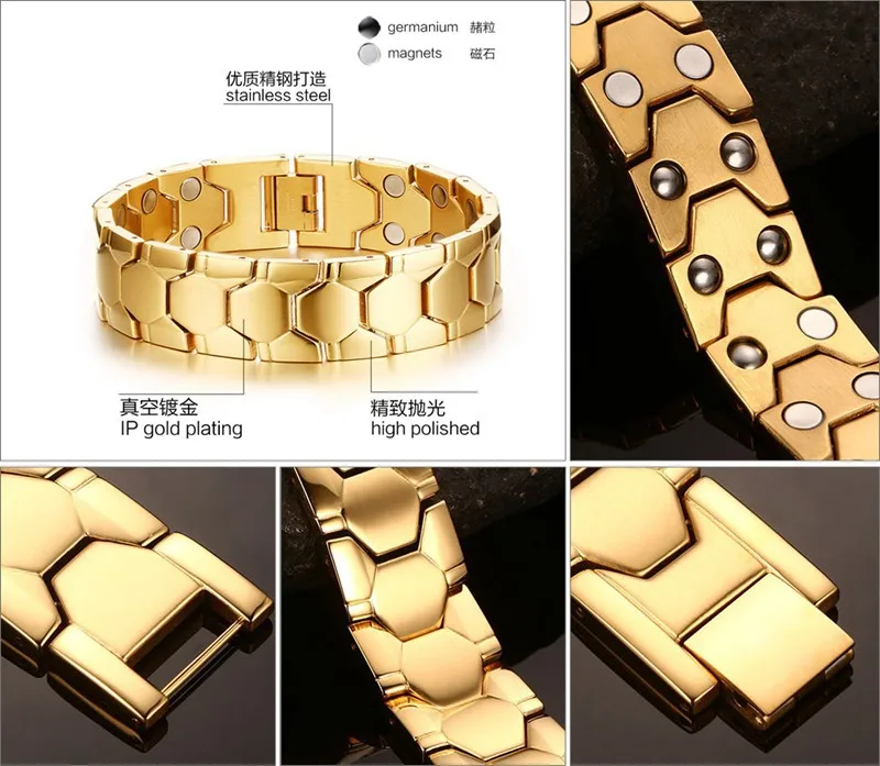 Браслет Мужской Магнитный из нержавеющей стали золотистый 2020 | Украшения и