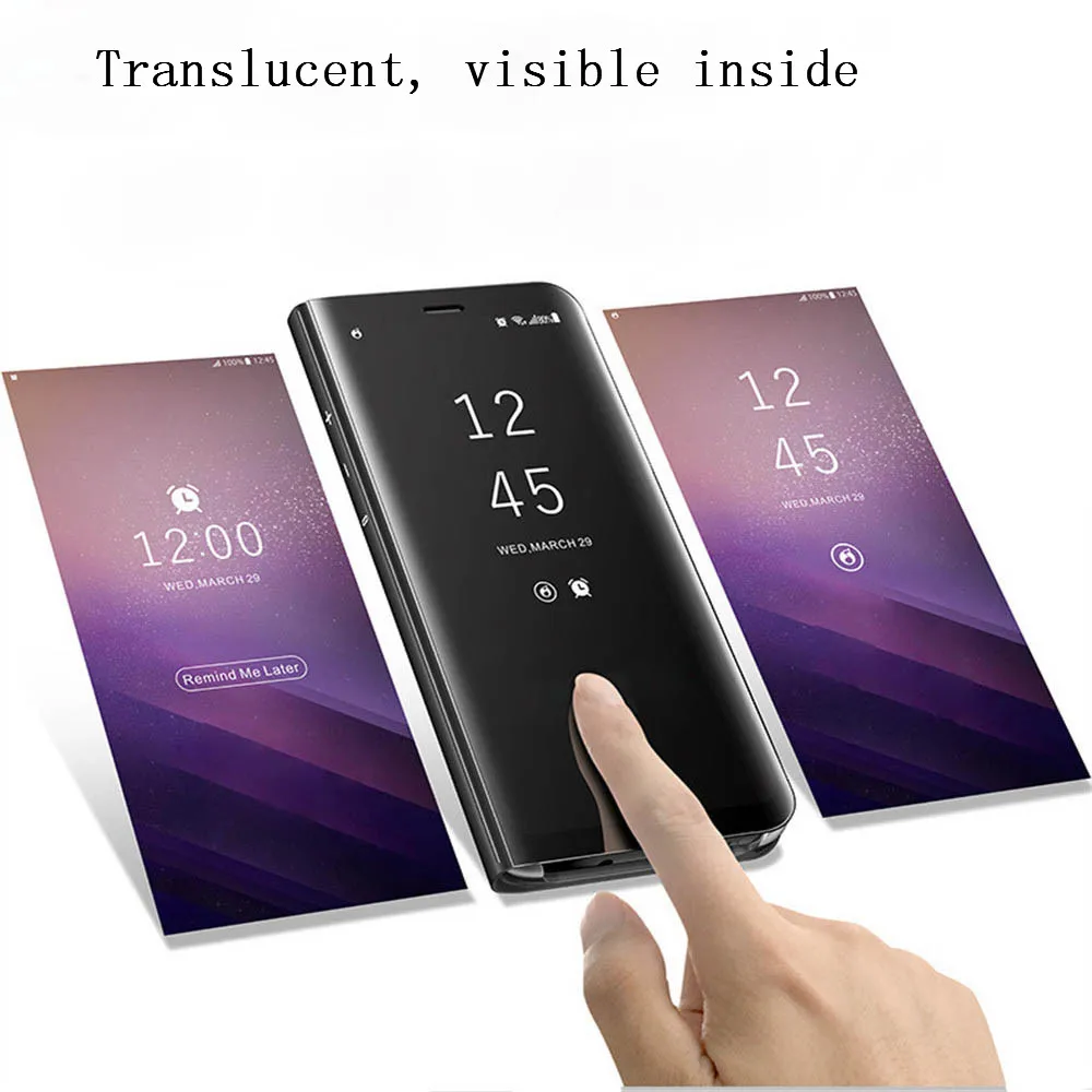 Покрытие зеркало телефон оболочки для samsung Galaxy A5 A7 2018 флип чехол ясно смарт
